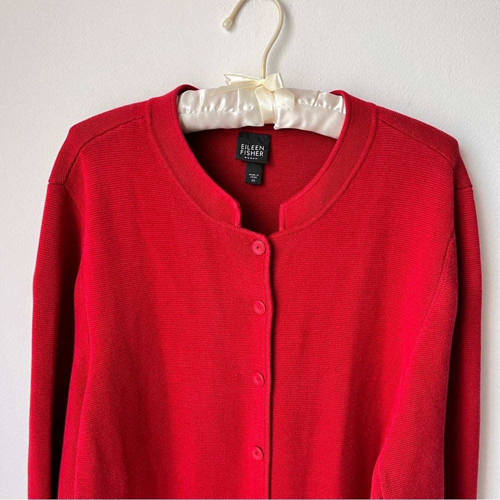 Eileen Fisher Woman Silk and Cotton Interlock Button Front Long Cardigan Sz 2X - Picture 3 of 7